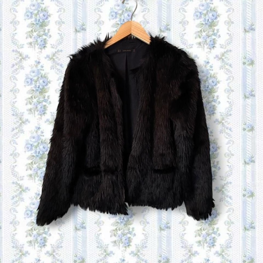 Zara Basic Women's Medium Black faux fur jacket